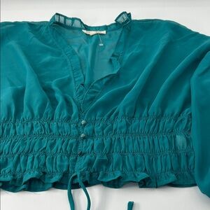 Lily Star Teal Blouse with Ruffle Details